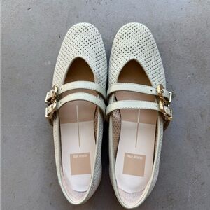 Baylee Ballet Flats Bone Perforated Suede - Jade Brand New